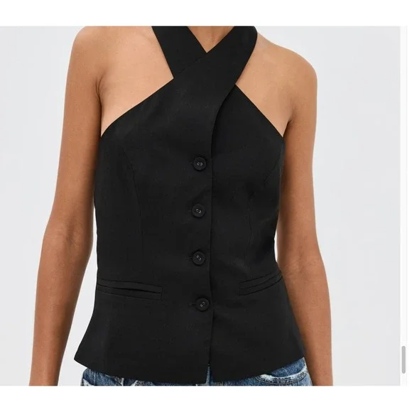 Reformation Tate Linen Halter Top Black Button Front Size 4 NWT - Picture 12 of 16